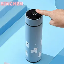 Xinchen 450 ml Temperatur LED Display Thermos Kaffe Te Mjölk Kaffe Muggar Vakuumflaskor Rostfritt Stål Vattenflaska för resebil 211013