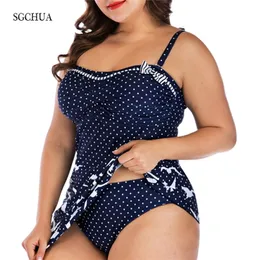 SGCHUA Blue Print Dot Bird Separater Badeanzug Frauen Schleife Plus Größe 5XL Zweiteilige Badebekleidung mit Rock Fat Beach Badeanzug 210702
