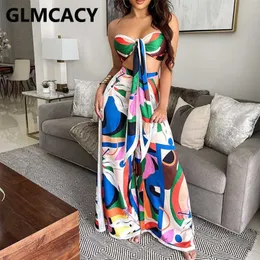 Two Piece Sexy Suits Tie Front Tube Top & Wide Leg Loose Pants Set Summer Beach Outfits 210702