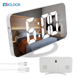 Miclock Digital Despertador 7 "Grande Espelho LED Relógios Eletrônicos Com Toque Sze Dual USB Charge Wall Modern 220311