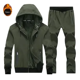 Running Sets 2Pcs Winter Velet Set For Men High Quality Sportswear Autumn Hooded Sweatshirt Sport Suit Workout Streetwear L-9XL