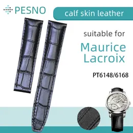 PESNO 20mm Siyah Hakiki Buzağı Cilt Deri Watch Band Erkekler İzle Aksesuarları Kayışı Maurice Lacroix PT6148 için Uygun PT6168 H0915