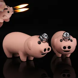 New Creative Compact Little Piggy Jet Lighter Butane Pig Inflated Dual Nozzles Free Fire Lighter Bar Metal Funny Toys No Gas