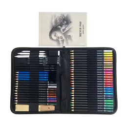 55 szt. Kolorowe ołówki ustawione woda substancja rozpuszczona metalowy ołówek kolorowy z gaźnikiem ołówkiem węgiel drzewny do rysowania dla początkujących