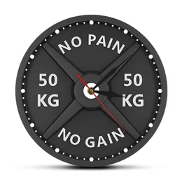 PAIN NO GAIN 50KG Barbell 3D Modern Clock Weight Lifting Dumbbell Bodybuilding Wall Watch Gym Workout Strongman Gift 210310