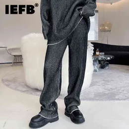 IEFB-pantalones de punto cintura elstica para hombre pantaln largo recto suelto clido moda otoo e invierno 2022 0214