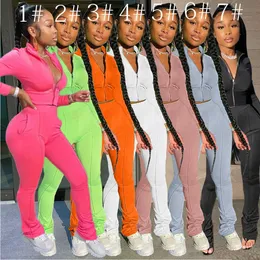 Dresy dla kobiet Solid Color Dwuczęściowe spodnie Zestaw Długim Rękawem Casual Stroje Projektant Damska Jogger Sportswear