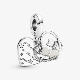 100% 925 Sterling Silver Cats Hearts Dangle Charms Fit Original European Charm Bracelet Mode Kvinnor Bröllop Förlovning Smycken Tillbehör