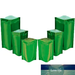 100ピース/ロット光沢のある緑色のスタンドアップバッグアルミホイルセルフシールティアノッチDoypack再利用可能な食品キャンディースナック収納パック