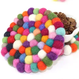 10*10*1cm Handmade Wool Felt Ball Table Decoration Heat Resistant Mat Cup Round Coaster For Home Hotel ZA6232