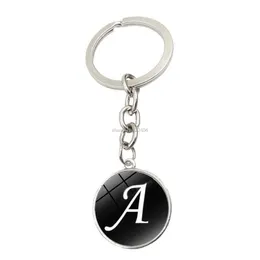 Corrente de chaves de vidro Cabochon 26 letras em inglês Time Gemstone Keychain Silver Keyrings Bag pendura acessórios de moda