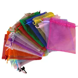 Hurtownia 7*9 cm torebki biżuterii mieszane organza biżuteria przyjęcie weselne Płytka Torby prezentowe Purple Blue Pink Yellow Black With Drivestring DH8475