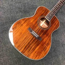 Custom 40 Inch Koa Wood OM Round Body Acoustic Guitar Herringbone Binding Rosewood Fingerboard