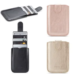 Universal Magnetic Buckle Faux Leather Multi-card Pocket Stickers 3M Adhesive Stick-on Back Cell Phone Card Pouch Holder
