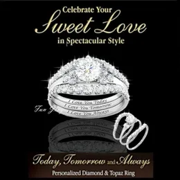 Обручальные кольца 3Pcs / Set Classic Bright Woman Fashion Crystal Jewelry Изысканный серебряный цвет Белое кольцо