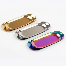 Chic Metal Tray Dessert Plate Storage Colored Stainless Steel Oval Towel Trays Product Decoration SN2529