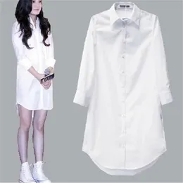 Vit krage skjorta kvinnor kemise blanche femme överdimensionerad långärmad blus casual höst koreansk knapp upp toppar blusas 220307