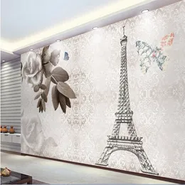 Custom wallpaper 3d stereo European style nostalgic Eiffel Tower backdrop living room murals papel de parede