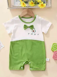 Baby Japanese Letter & Fruit Print Colorblock Bow Front Romper SHE