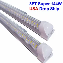 8ft 144W 100W 72W LED Tube Lighting Dual-sided V-sport متكامل AC85-265V SMD2835 CLOAR COOLD COOL WHITE 6000K LED LED أضواء الباب البارد 25