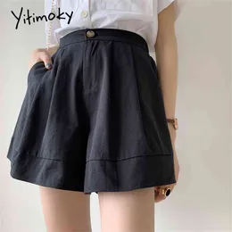 high waist shorts women plus size 5XL black white short Cotton Straight Solid fashion korean wide leg summer 210719
