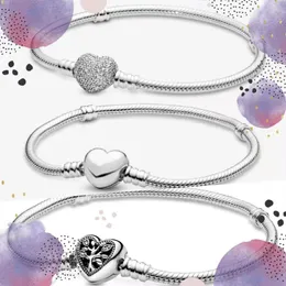 Authentic 925 Sterling Silver beaded strands Heart Charms Bracelet with box Fit Pandora European Beads Jewelry Bangle Real for Women