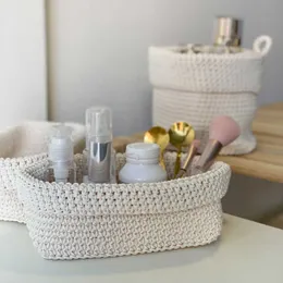 Handmade Storage Basket Nordic Concise Hand Knitting Organizer Hanging Barrel Make Up Stuff Organization Home Dorm Table Decor 210609