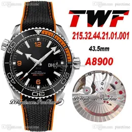 TWF 600m 43.5mm A8900 Automatische Herrenuhr Schwarz Orange Keramik Lünette-Stickmarkierungen Nylon-Gummi-Riemen 215.32.44.21.01.001 Super Edition-Uhren PureTime Z03A1