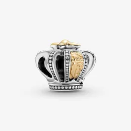 Ny ankomst 100% 925 Sterling Silver Two-Tone Regal Crown Charm Fit Original European Charm Armband Mode Smycken Tillbehör