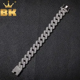 THE BLING KING 20mm Miami Prong Cuban Link Armband 3 Rad Full Iced Out Rhinestones 7inch 8inch Armband Herr Hiphop Smycken 210609