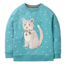 Hoppmätare Ny ankomst Höst Vinter Sweatshirts för tjejer Djur Applique Broderade Mode Bomull Barnhoodies G1028