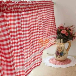Red and White Blue and White Cotton Material Small Plaid Short Curtain with Lace trim Rod Pocket Design 210712