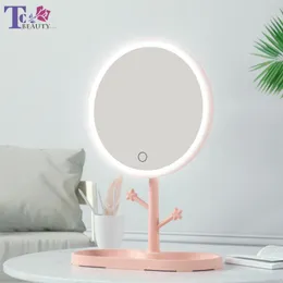 Kompakta speglar LED Makeup Mirror With Light Ladies Lamp Storage Desktop Roting Round Form Cosmetic Christmas Gift