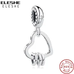 ELESHE 2020 New 925 Sterling Silver Bead Charm Love Heart Pendant Charm Fit Original Pandora Bracelet Bangle DIY Women Jewelry Q0531