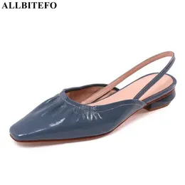 ALLISEFO高品質本物の革厚いヒール夏の女性サンダルブランドのハイヒールパーティー女性の靴広場のTOE Sandalias 210611