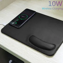Mouse Pads & Wrist Rests Qi 10W Wireless Phone Charger Charging Computer Pad PU Leather Mousepad With Rest Small Ergonomic PC Office Mice Ma