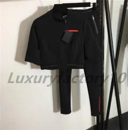 Sonbahar Bahar Kadın Spor Seti Yüksek Kalite Lüks Klasik Logo Kırmızı Mektup Baskı Standı Boyun Üst + Yüksek Bel Pantolon Suit