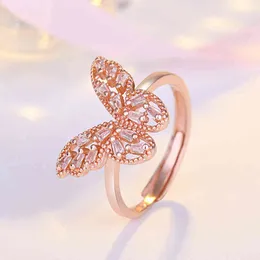 Ins Summer Smycken Rose Gold Micro Diamond Butterfly Ring Rizable BLING RHintone Butterfly Ring