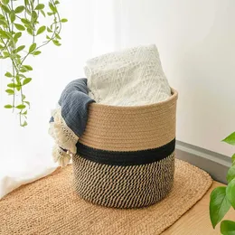 Handvävd Förvaring Korg Bomull Rope Bucket Desktop Stand Tvätt Basketcontainer Heminredning Trädgård Blomsterkruka 210609