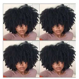 African American Style Kobiety Afro Kinky Kręcone Włosy Naturalne Wig Pełna maszyna Peruki Fluffy Mongolian Remy Black