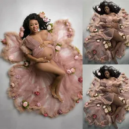 Fur Tulle Photo Shoot Sleepwear Outfits Feather See Through Maternity Robe Prom Gowns Photography Costume Wear Bathrobe