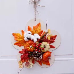 30cm Garland Heminredning Krank Maple Lämna Pumpa Höstfall Skörd Thanksgiving Halloween Framdörr Konstgjord väggmonterad Y0831