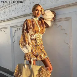 YAMDI Fashion Runway Top femminile manica a sbuffo camicetta donna autunno nuovo designer collo alto chic elegante camicia camicetta silhouette 210225