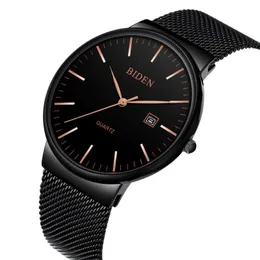 Wristwatches BIDEN Mens Watch 2021 Male Modern Stylish Black Stainless Steel Auto Date Display Chic Waterproof Quartz Wristwatch Watches Gif