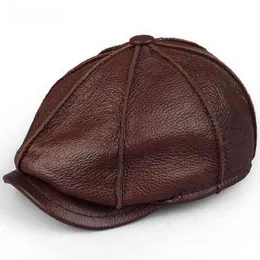 Retro åttkantig äkta hatt höst mäns kohud läderbjörn elegant mode student tunga keps snapback kepsar för män