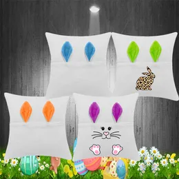 Double-sided Sublimation Pillow Case Polyester Pocket Pillowcover Long Ears Easter Rabbit Pillowcase Festival Party Gift