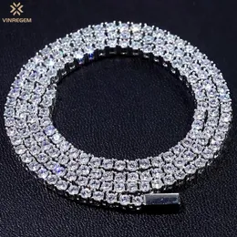 Catene Vinregem Hip Hop Rock 925 Sterling Silver Creato Moissanite Gemstone Unisex Tennis Chain Collana Fine Jewelry Regalo di compleanno