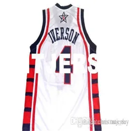 Niestandardowy Allen Iverson # 4 1992 Koszykówka Jersey White Słuszczony Nazwa Numer Mężczyźni Kobiety Młodzież Koszulki Koszykówka