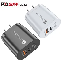 Adattatore per caricabatterie rapido PD da 20 W QC3.0 Caricatore da muro da viaggio USB-C Spina di alimentazione USB doppia per Samsung S21 Ultra S20 Telefono Android Huawei