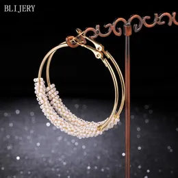 Hoop Huggie Blijeery 2021 Modne złoto kolorowe kolczyki z koralikami Oświadczenie Big Circle for Women Punk Jewelry Boucles d'Oeilles